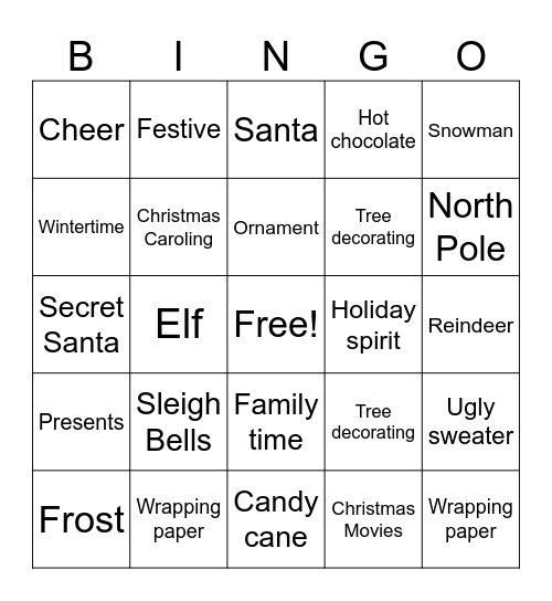 Fireweed's Holiday Bingo Card
