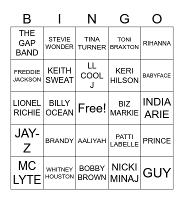 HIP HOP & R&B BINGO Card