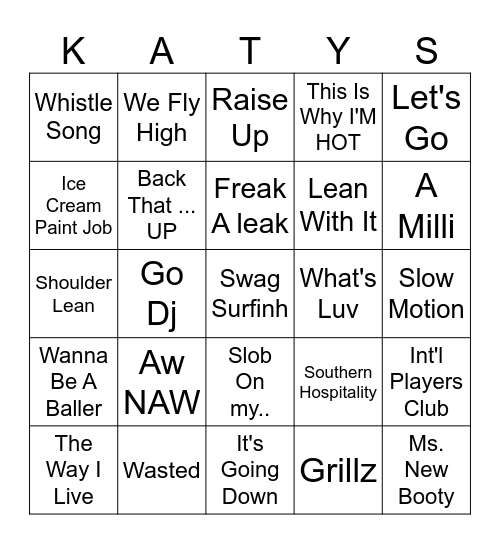 Crunk It Up! Bingo Card