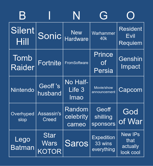 The Game Awards 2025 Bingo Card