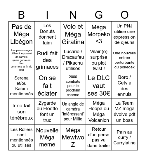 Pokémon ZA DLC Bingo Card