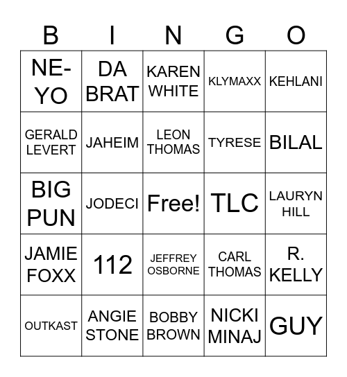 HIP HOP & R&B BINGO Card