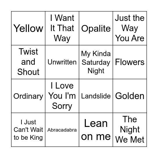 SINGO Bingo Card