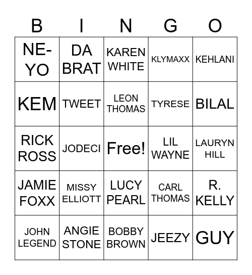 HIP HOP & R&B BINGO Card