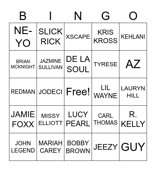 HIP HOP & R&B BINGO Card