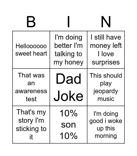 Mr Jim Bingo Card Bingo Card