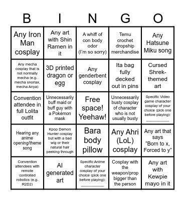 Anime Frontier Bingo Card