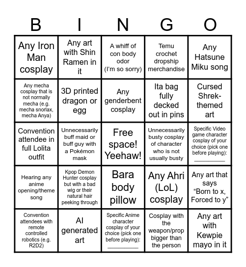Anime Frontier Bingo Card