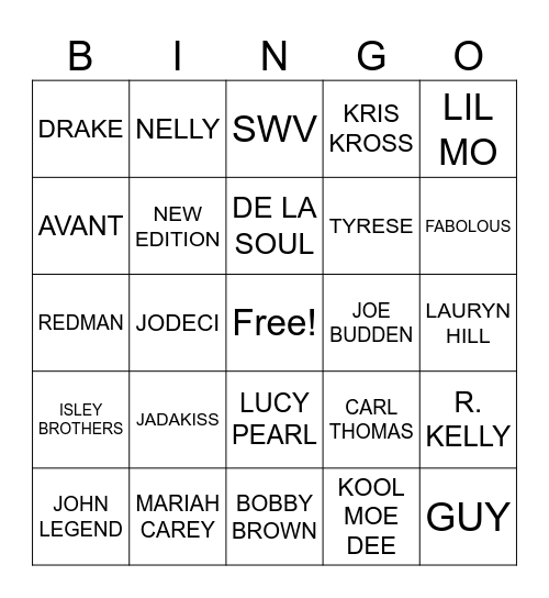 HIP HOP & R&B BINGO Card
