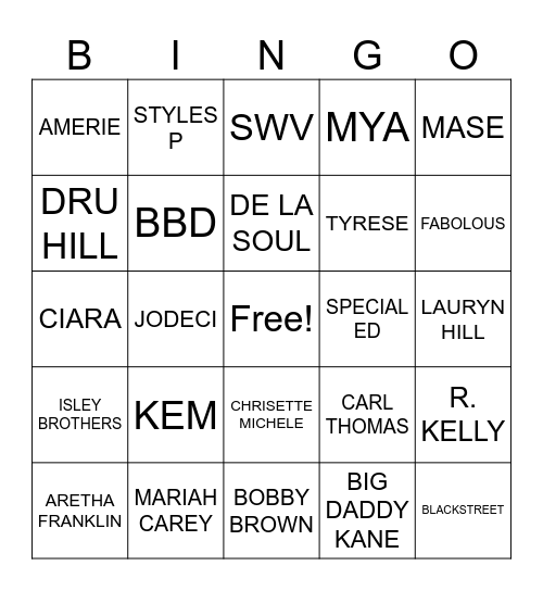 HIP HOP & R&B BINGO Card