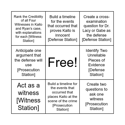 Mock Trial Bingo! Bingo Card