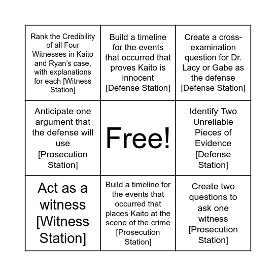 Mock Trial Bingo! Bingo Card