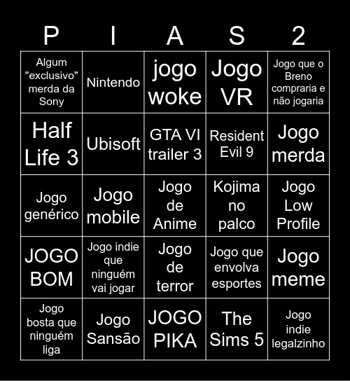 TGA dos GULOSOS Bingo Card