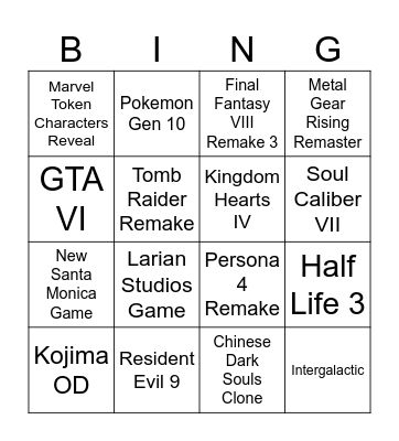 Game Awards Bingo - Match 4 Bingo Card