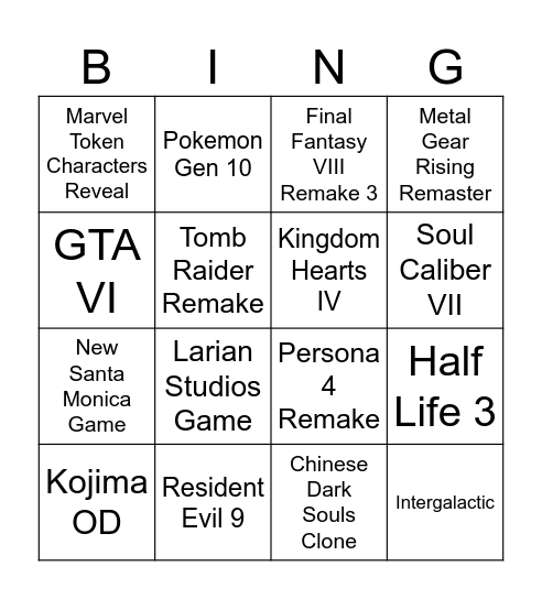 Game Awards Bingo - Match 4 Bingo Card