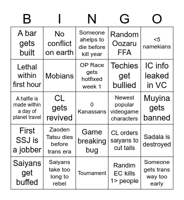 Next wipe Bingo Card