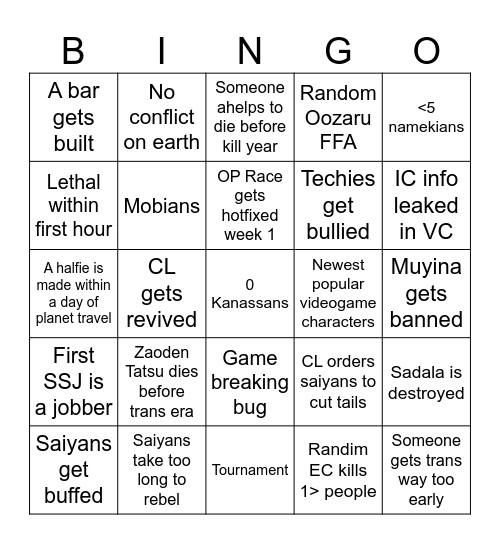 Next wipe Bingo Card