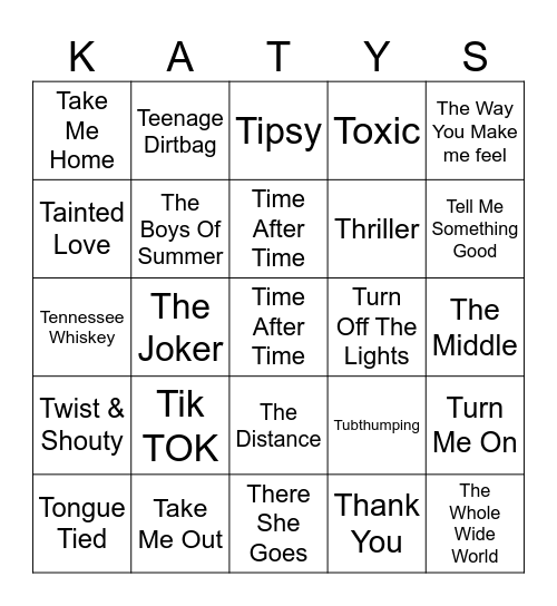 T T T Bingo Card