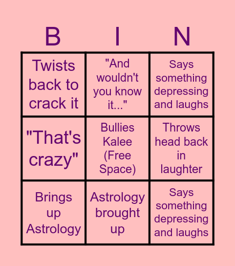 Nathan Bin Bingo Card