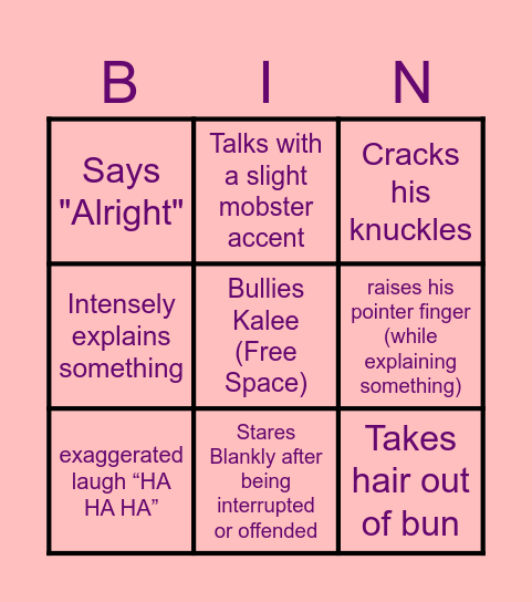 Nathan Bin Bingo Card
