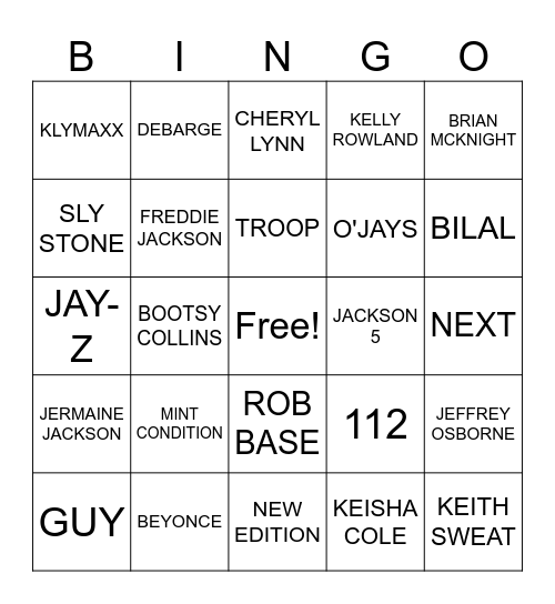 HIP HOP & R&B BINGO Card