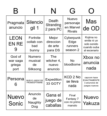 game awards ( ╥ω╥ ) Bingo Card
