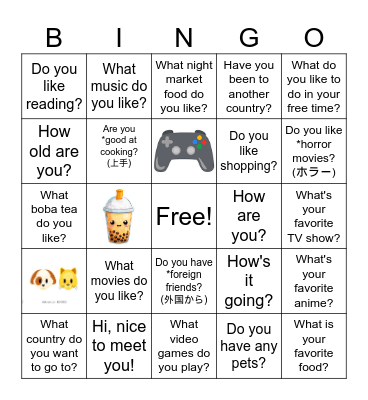 English in Taiwan BINGO Card