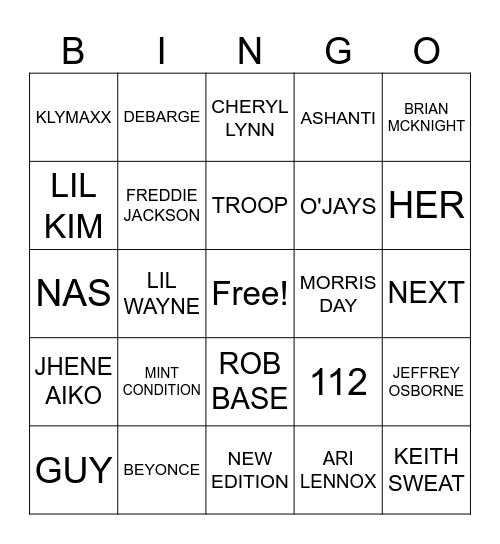 HIP HOP & R&B BINGO Card