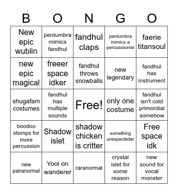 yay 2025 bongo Bingo Card