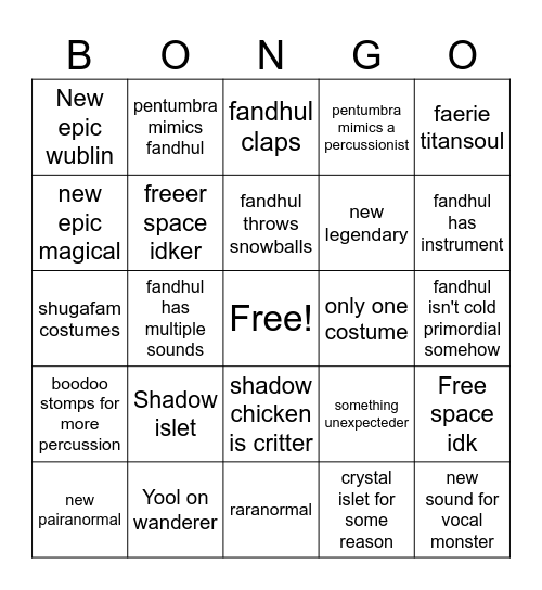 yay 2025 bongo Bingo Card