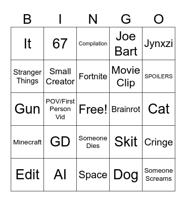 Tiktok Bingo Card