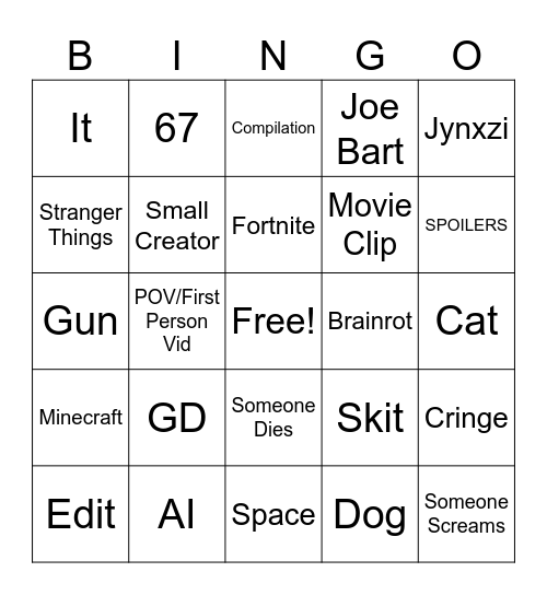 Tiktok Bingo Card