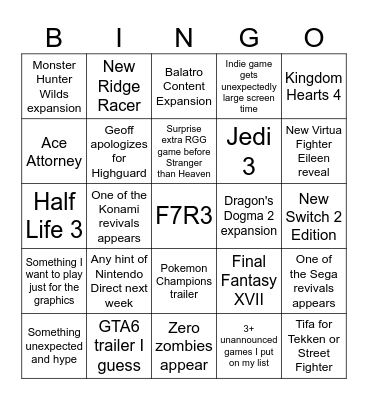 Summer Geoffs 2026 Bingo Card