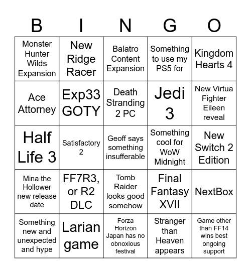 Geoffs 2025 Bingo Card