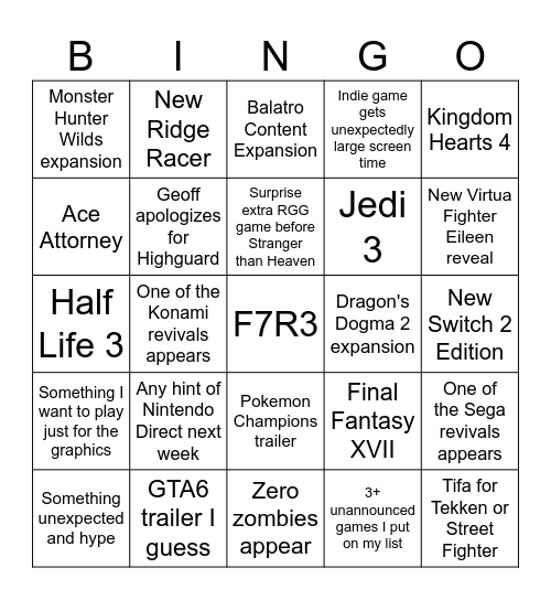 Summer Geoffs 2026 Bingo Card