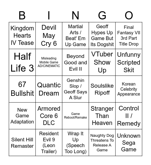 Kevin Bingo Card