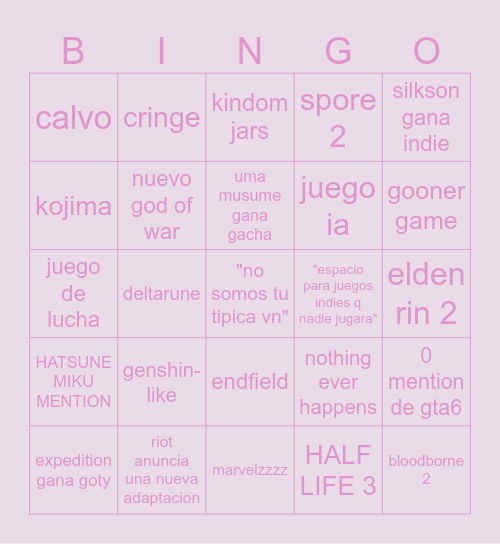 GOTYS Bingo Card