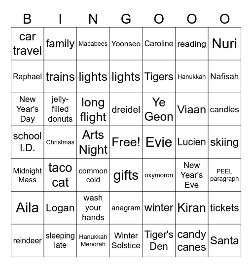 HOLIDAY Bingo for a Fun Advisory Group Bingo Card