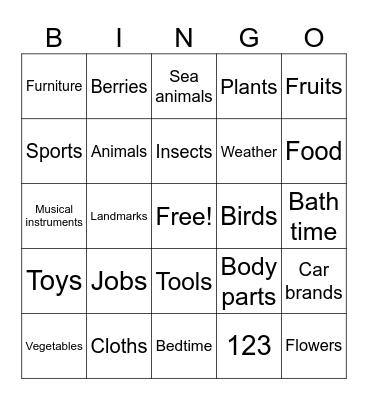 Vocabulary Bingo Card