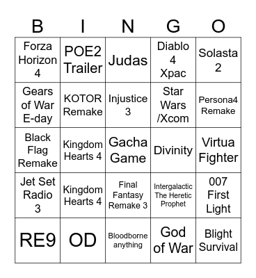 Game Awards 2025 Bingo Card