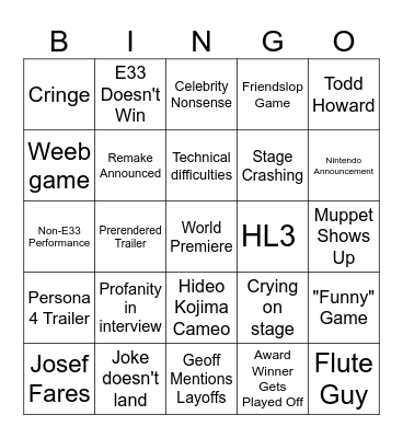 Game Awards 2025 Bingo Card