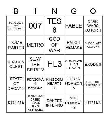 TGA 2025 Bingo Card