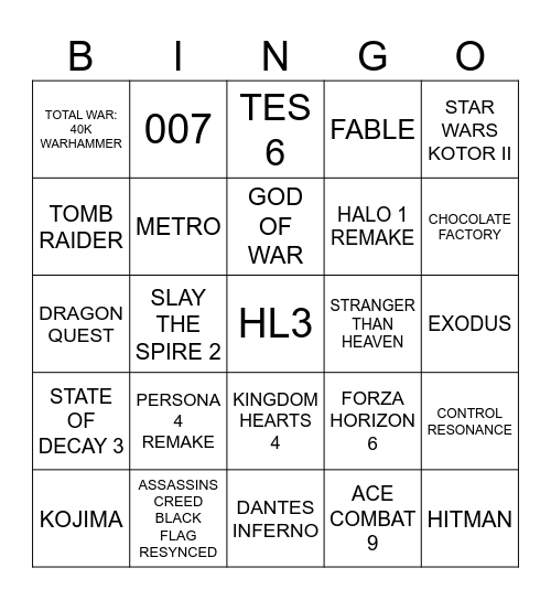 TGA 2025 Bingo Card