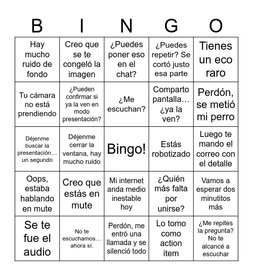 Reunión por Teams Bingo Card