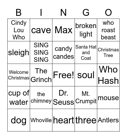 The Grinch Who Stole Christmas Bingo Card