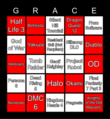 2025 Game Awards Bingo Card