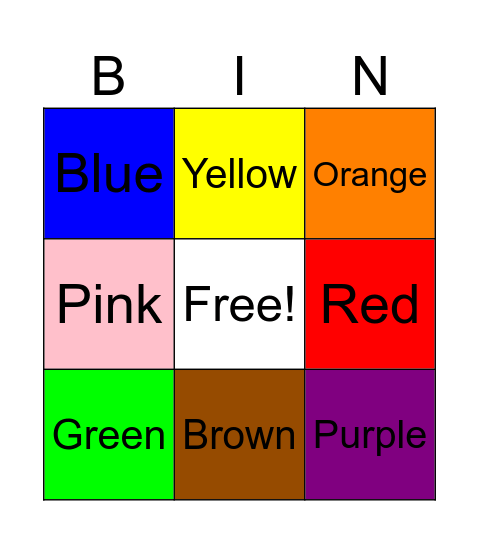 Colors Bingo Card