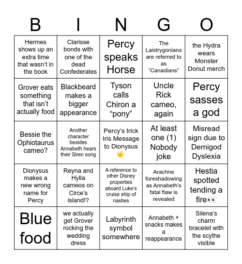 Percy Jackson Season 2 🌊 Bingo Card