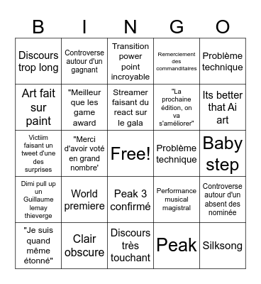 Bingo juste un gala Bingo Card