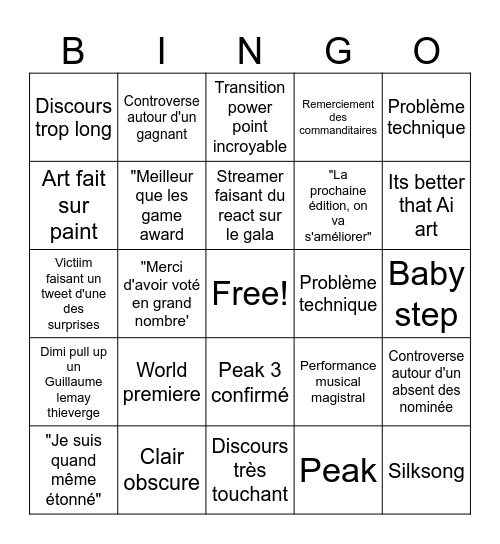 Bingo juste un gala Bingo Card
